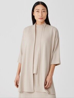 Eileen Fisher Ribbed Organic Cotton Blend Jacket In Chalk Light Tan Sz 2X $228